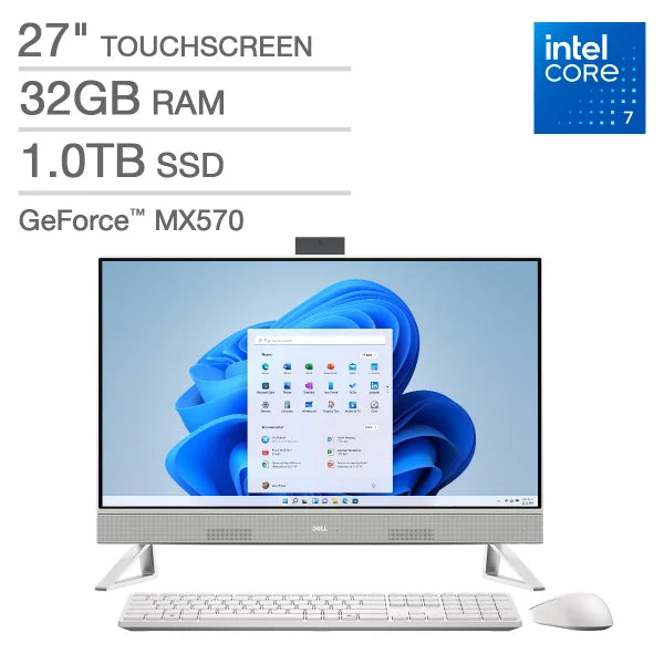 Dell All-in-One 27" Desktop - Intel Core 7 150U - FHD (1920 x 1080) Touch Display - NVIDIA GeForce MX570A - 32GB RAM - 1TB SSD - Windows 11 Home